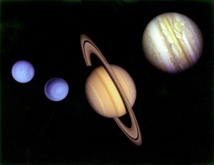 Planets Neptune, Uranus, Saturn and Jupiter taken by Voyager II